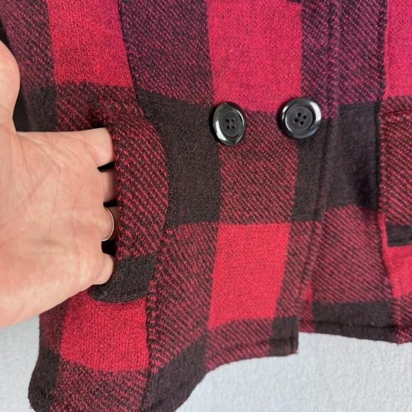 Keren Hart Coat Womens Large Red Black Buffalo Plaid Wool Peacoat Stand Collar - Picture 6 of 13